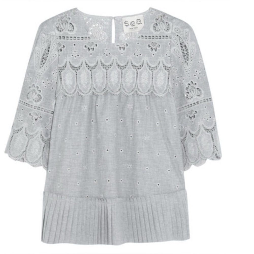 Sea New York Pleated Embroidered Top Gray - Picture 7 of 7